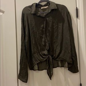 Textured, green button tie top